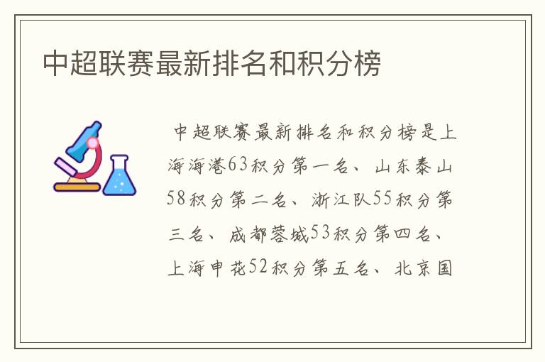 中超联赛最新排名和积分榜