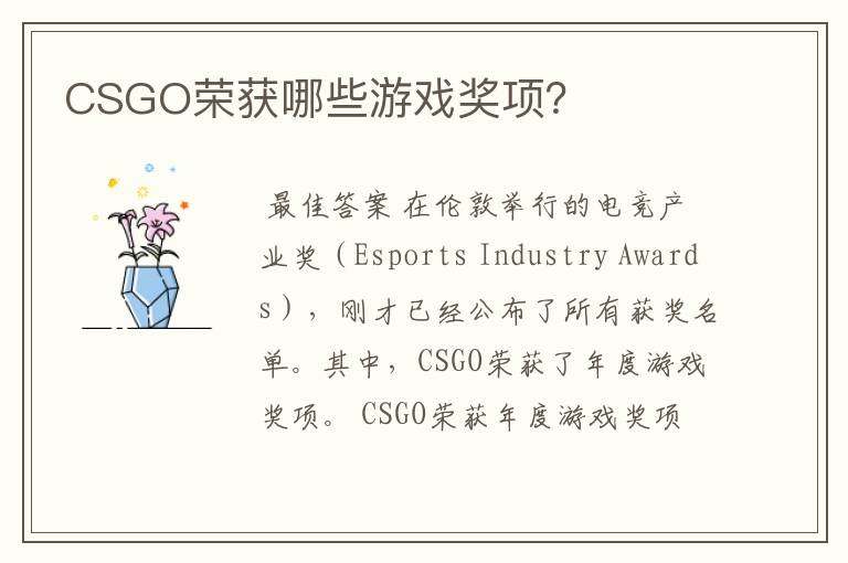CSGO荣获哪些游戏奖项?