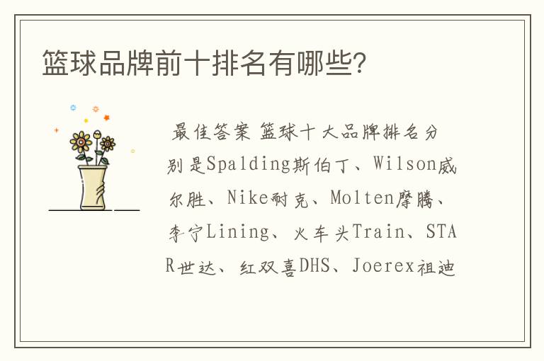篮球品牌前十排名有哪些?
