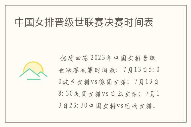 中国女排晋级世联赛决赛时间表
