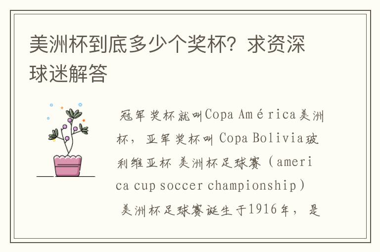美洲杯到底多少个奖杯?求资深球迷解答