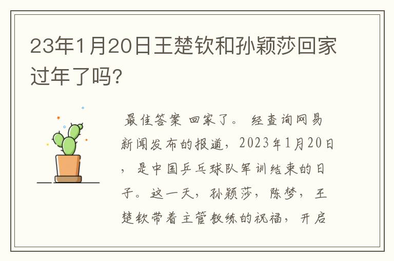 23年1月20日王楚钦和孙颖莎回家过年了吗?