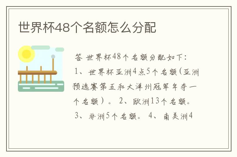 世界杯48个名额怎么分配