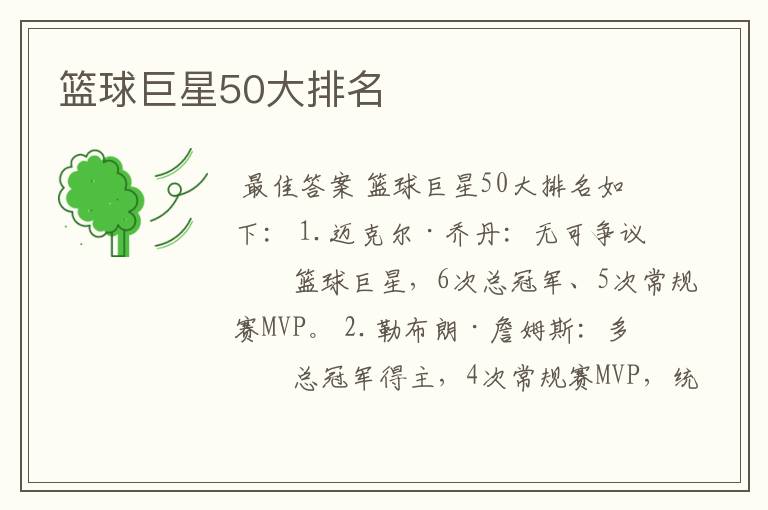 篮球巨星50大排名