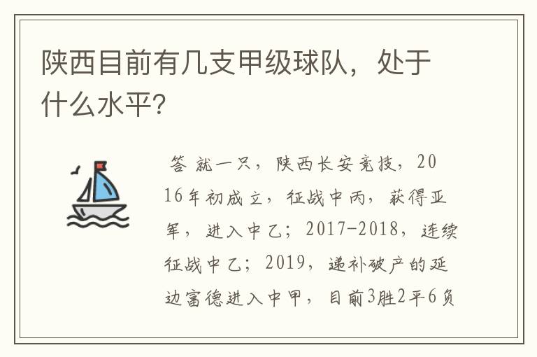 陕西目前有几支甲级球队，处于什么水平？