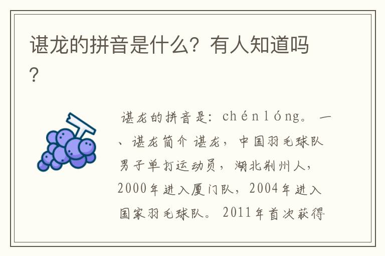 谌龙的拼音是什么?有人知道吗?