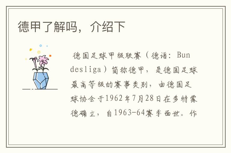 德甲了解吗,介绍下