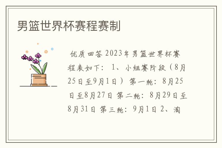 男篮世界杯赛程赛制