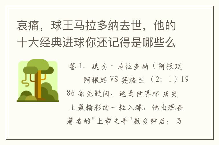 哀痛,球王马拉多纳去世,他的十大经典进球你还记得是哪些么?