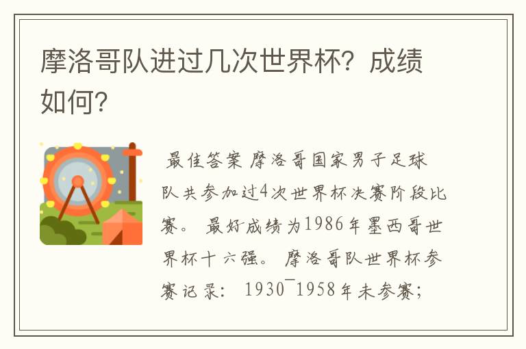 摩洛哥队进过几次世界杯?成绩如何?