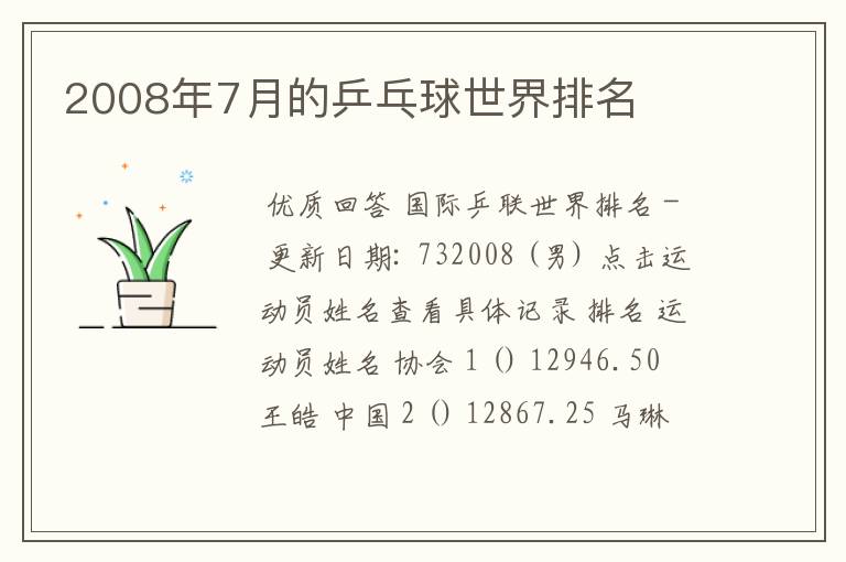 2008年7月的乒乓球世界排名