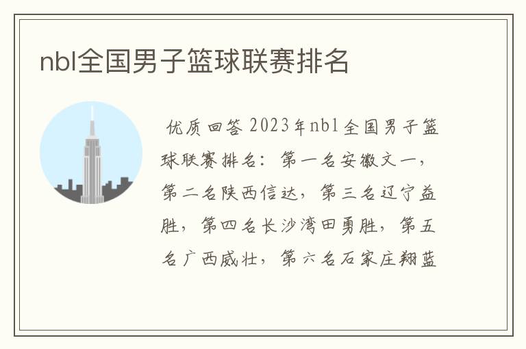 nbl全国男子篮球联赛排名