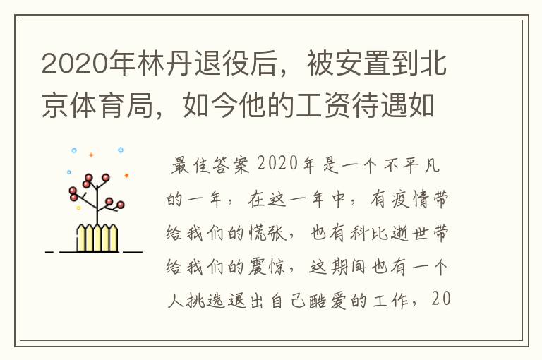 2020年林丹退役后,被安置到北京体育局,如今他的工资待遇如何?