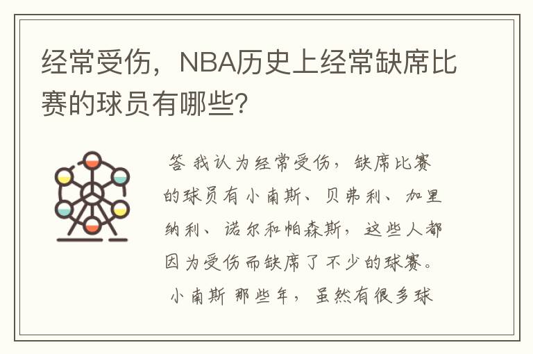 经常受伤,NBA历史上经常缺席比赛的球员有哪些?