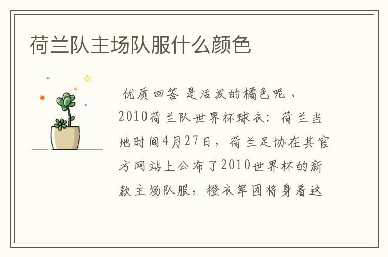 荷兰队主场队服什么颜色