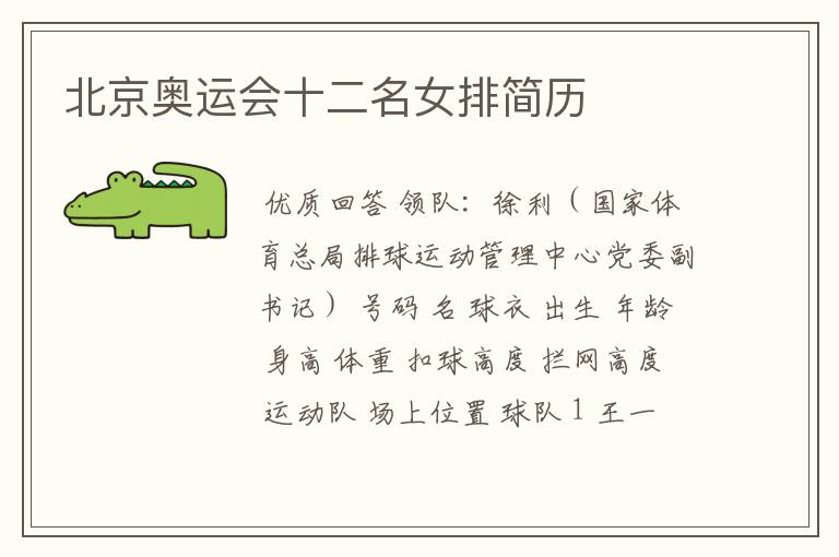 北京奥运会十二名女排简历