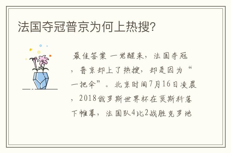 法国夺冠普京为何上热搜?
