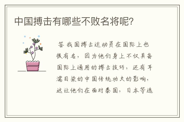 中国搏击有哪些不败名将呢?