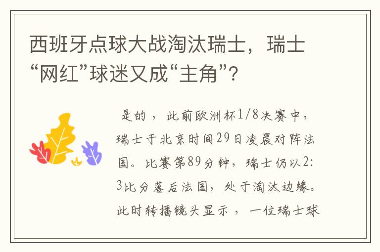西班牙点球大战淘汰瑞士,瑞士“网红”球迷又成“主角”?