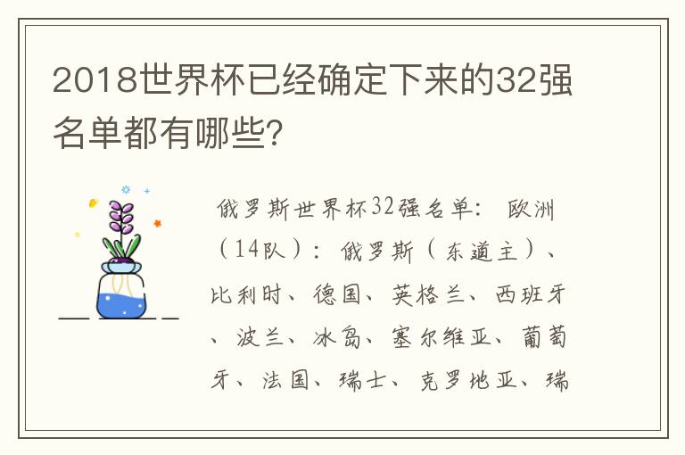 2018世界杯已经确定下来的32强名单都有哪些?