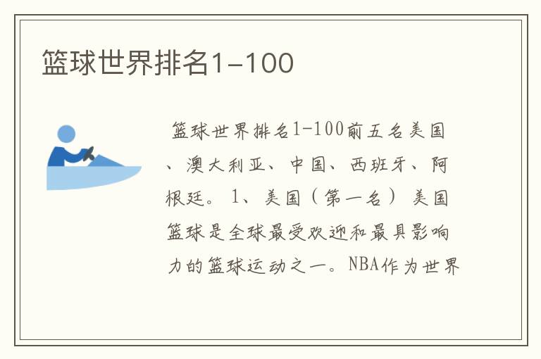 篮球世界排名1-100