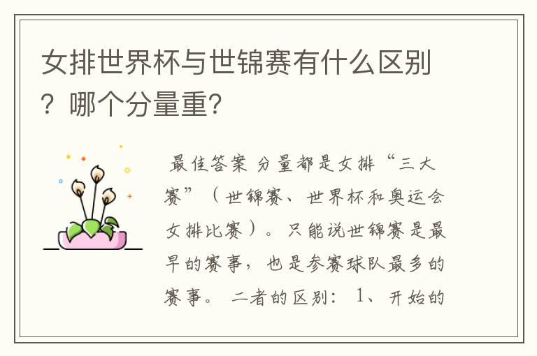女排世界杯与世锦赛有什么区别?哪个分量重?