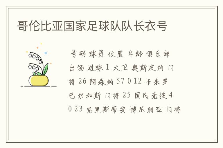 哥伦比亚国家足球队队长衣号