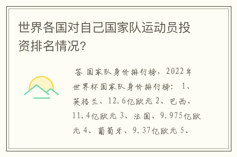 世界各国对自己国家队运动员投资排名情况?
