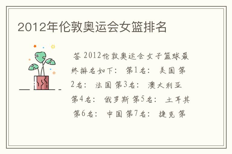 2012年伦敦奥运会女篮排名