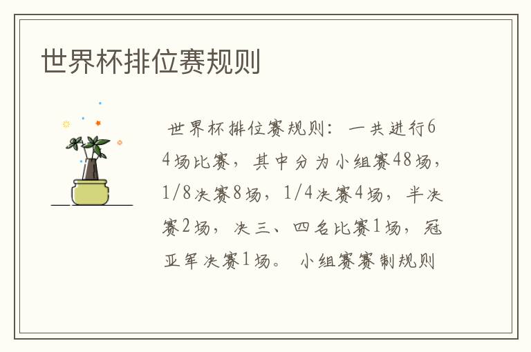 世界杯排位赛规则