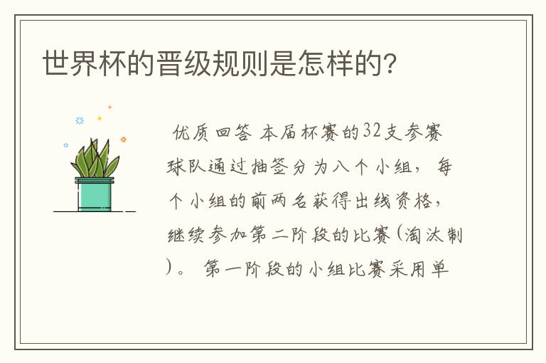 世界杯的晋级规则是怎样的?