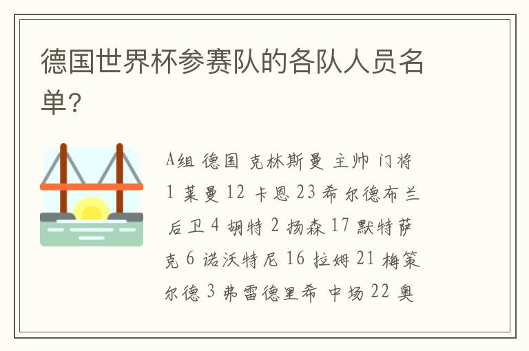 德国世界杯参赛队的各队人员名单?