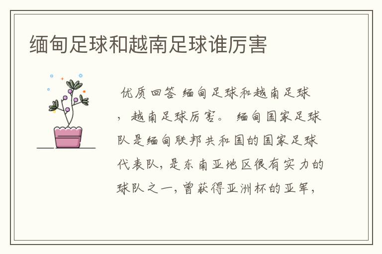 缅甸足球和越南足球谁厉害