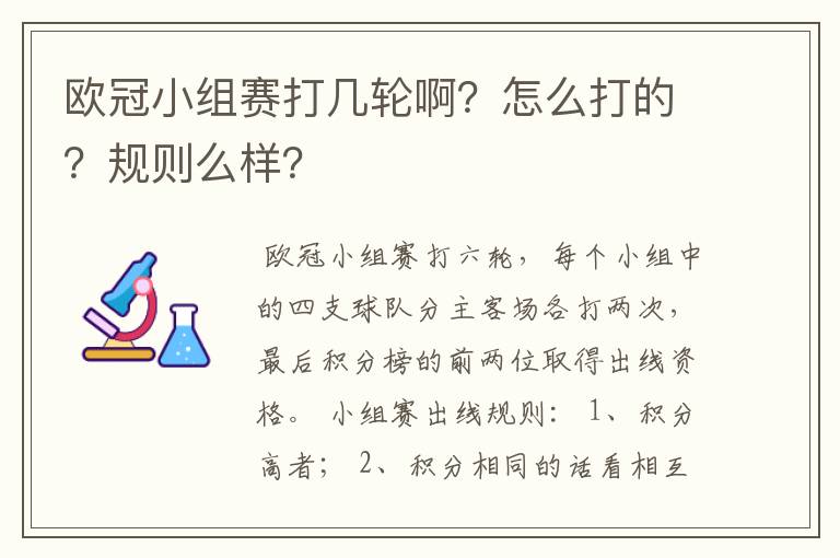 欧冠小组赛打几轮啊?怎么打的?规则么样?