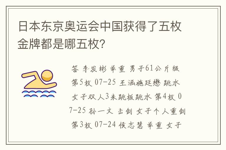 日本东京奥运会中国获得了五枚金牌都是哪五枚?