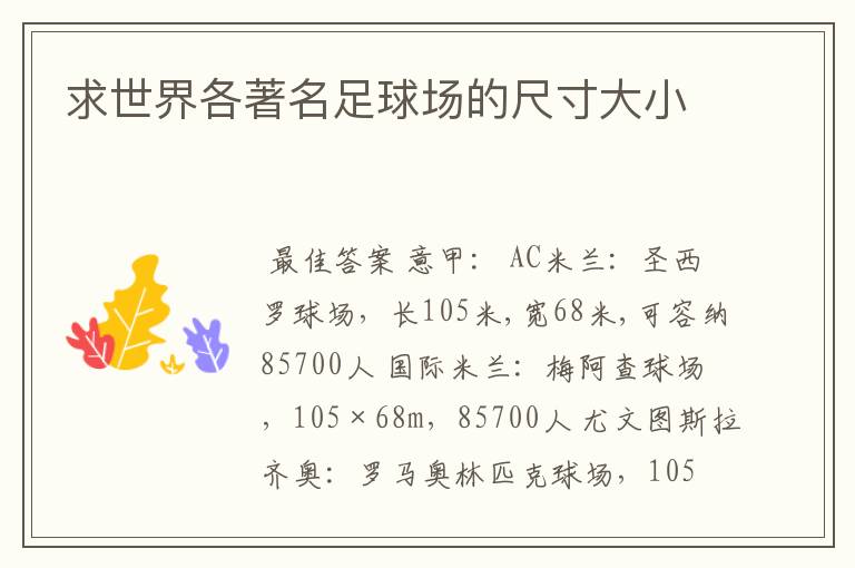 求世界各著名足球场的尺寸大小