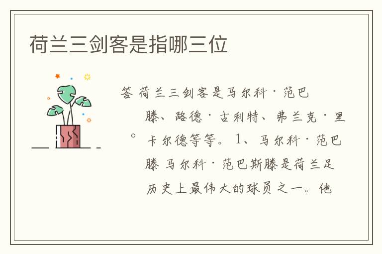 荷兰三剑客是指哪三位