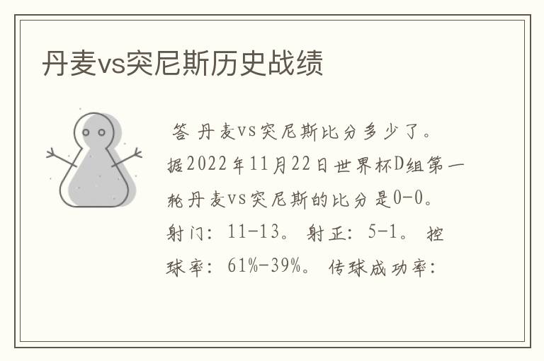 丹麦vs突尼斯历史战绩