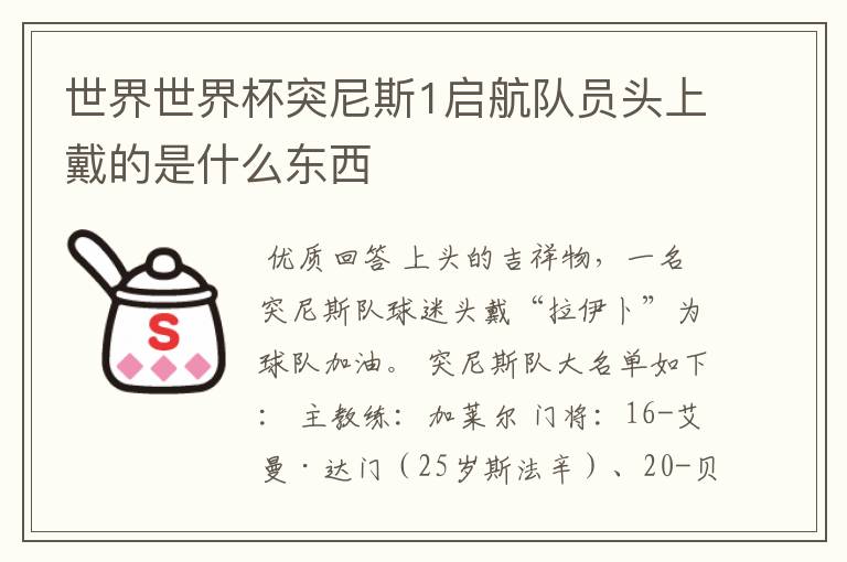 世界世界杯突尼斯1启航队员头上戴的是什么东西
