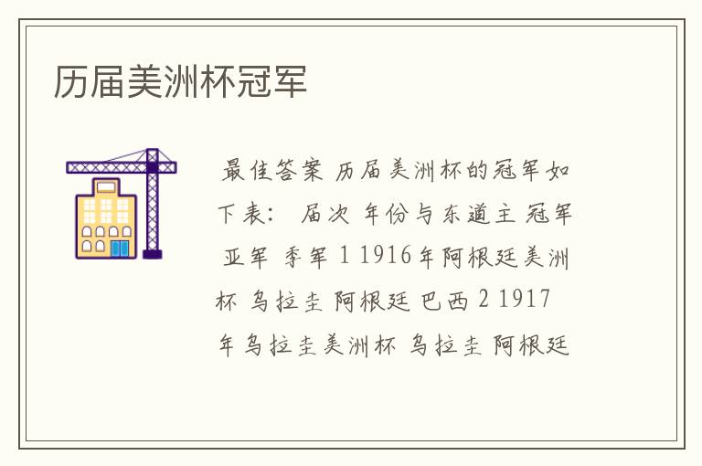 历届美洲杯冠军