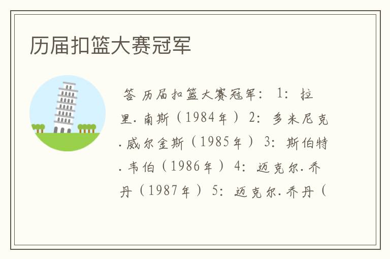 历届扣篮大赛冠军