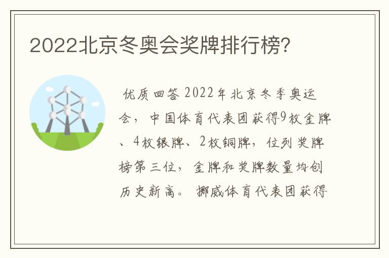 2022北京冬奥会奖牌排行榜?