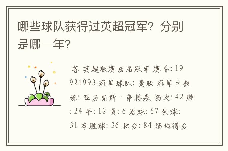 哪些球队获得过英超冠军?分别是哪一年?