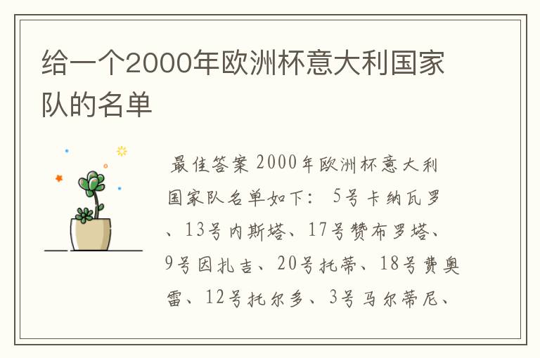 给一个2000年欧洲杯意大利国家队的名单