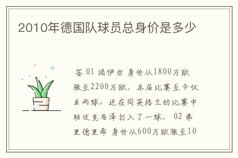 2010年德国队球员总身价是多少