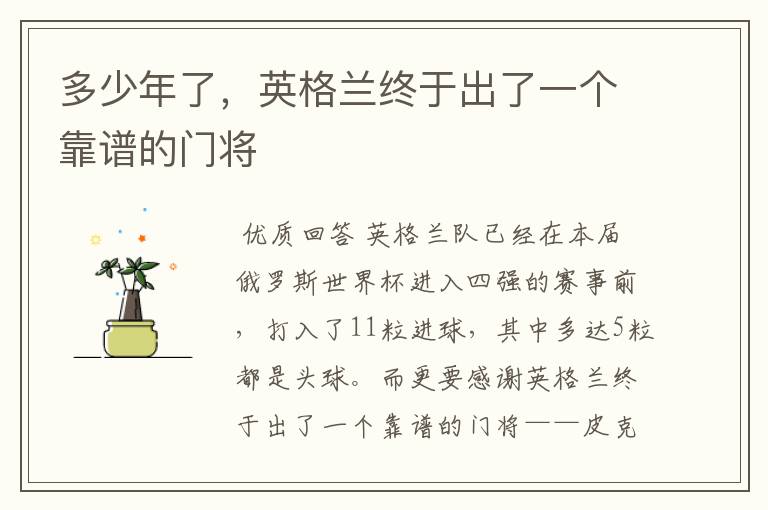 多少年了,英格兰终于出了一个靠谱的门将