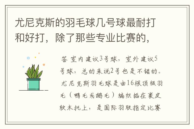 尤尼克斯的羽毛球几号球最耐打和好打，除了那些专业比赛的，业余里面几号球好打，求推荐