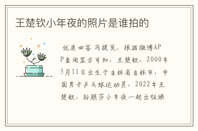 王楚钦小年夜的照片是谁拍的