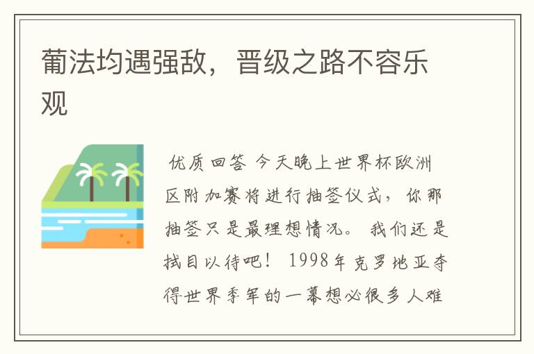 葡法均遇强敌,晋级之路不容乐观