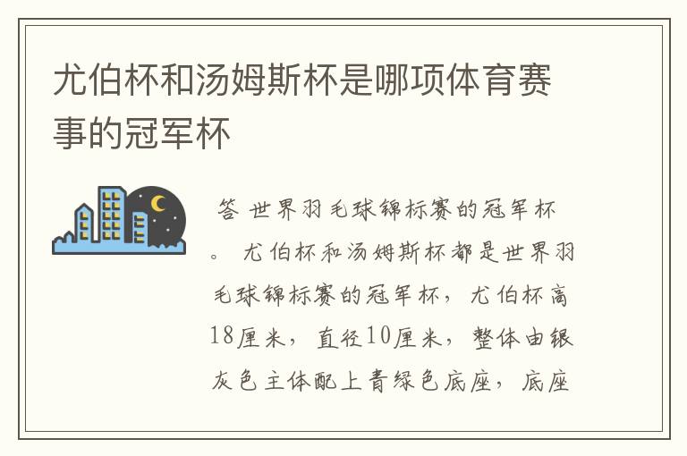 尤伯杯和汤姆斯杯是哪项体育赛事的冠军杯